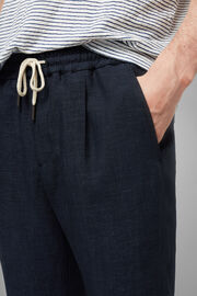 Pantalone In Lino Tencel Con Coulisse, Blu, hi-res