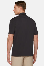 Poloshirt in stretch supima katoen, Black, hi-res