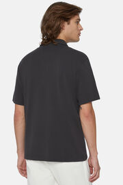 Organic Cotton Blend Piqué Polo Shirt, Black, hi-res
