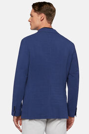Blue Jacket In Stretch Seersucker Wool, Blue, hi-res
