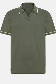 Grünes Strick-Poloshirt Aus Baumwollkrepp, Militärgrün, hi-res