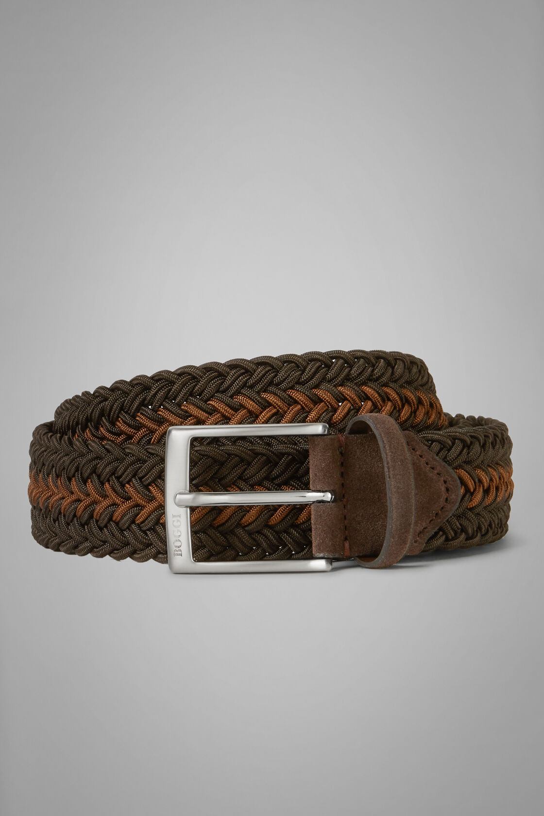 Two-Tone Woven Stretch Viscose Belt, Dark brown, hi-res