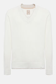 Biały sweter z bawełny organicznej z dekoltem w serek, White, hi-res