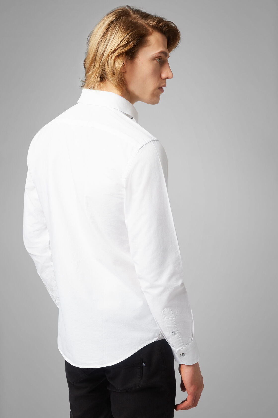 Regular Fit White Oxford Shirt With Polo Collar, , hi-res