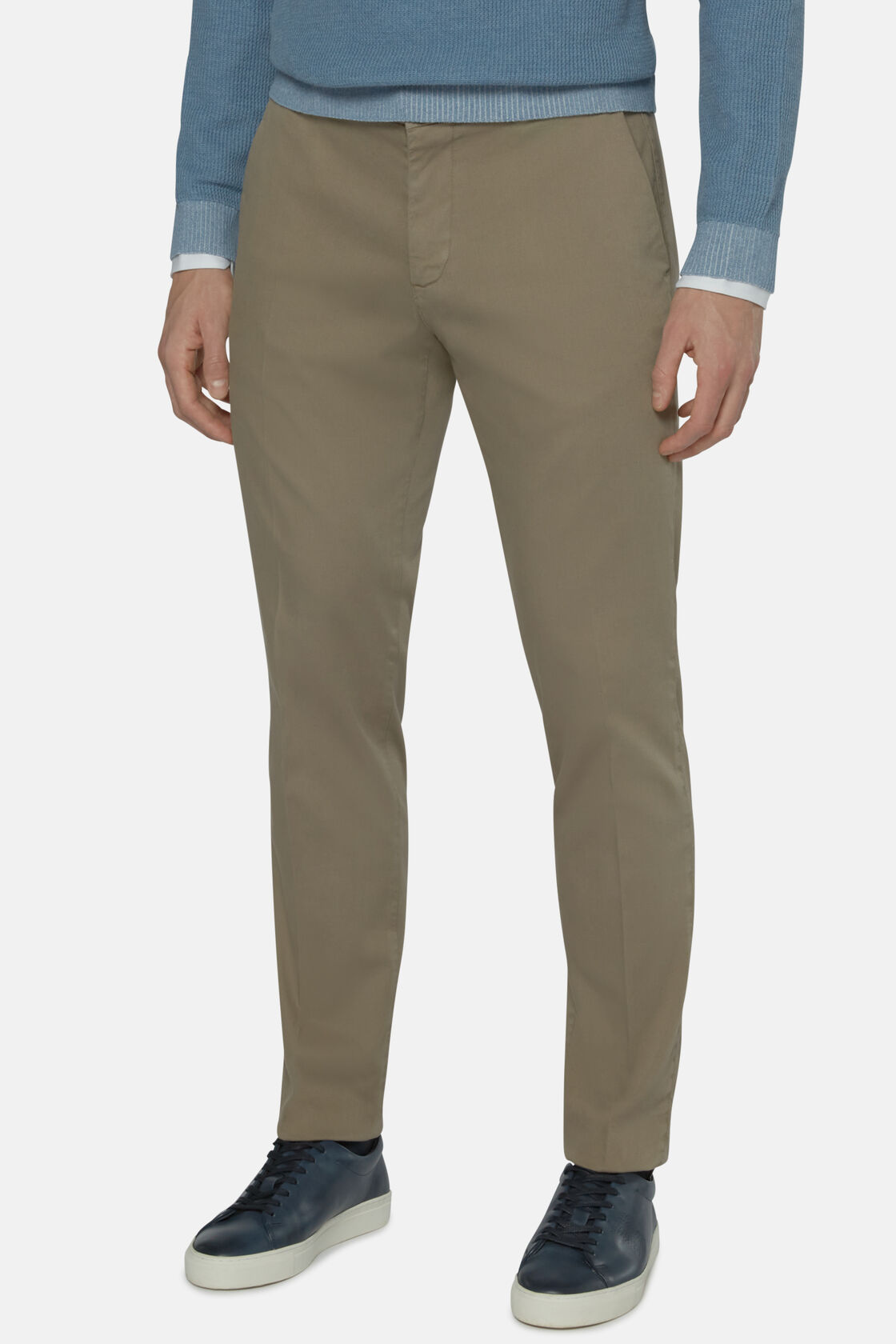 Stretch Cotton/Tencel Trousers, Taupe, hi-res