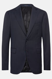 Navy Jacket in Woven Micro Textured Wool Fabric, Navy blue, hi-res