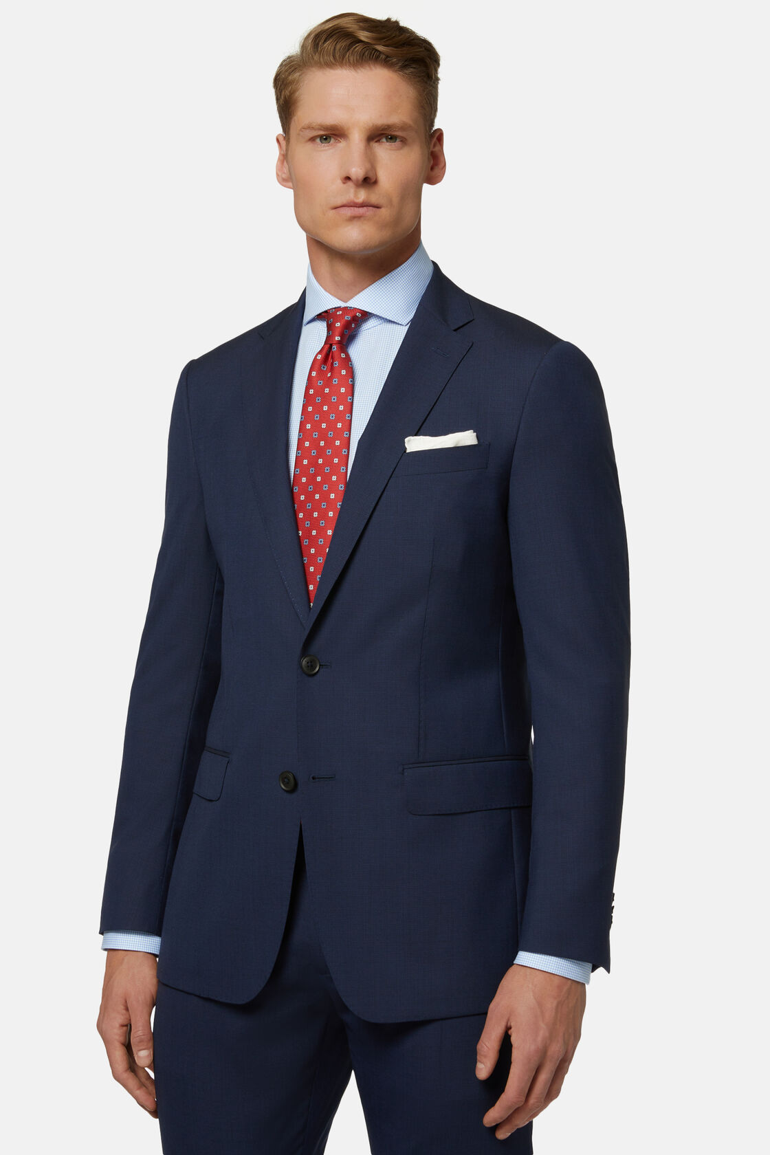 Blue Checked Pure Wool Suit, Navy blue, hi-res