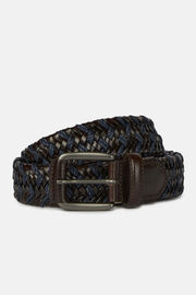 Stretch Woven Leather and Cotton Belt, Navy - Brown, hi-res