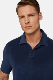 Poloshirt van katoen/nylon, Navy blue, hi-res