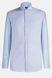 Slim fit sky blue striped cotton twill shirt, Light Blu, hi-res