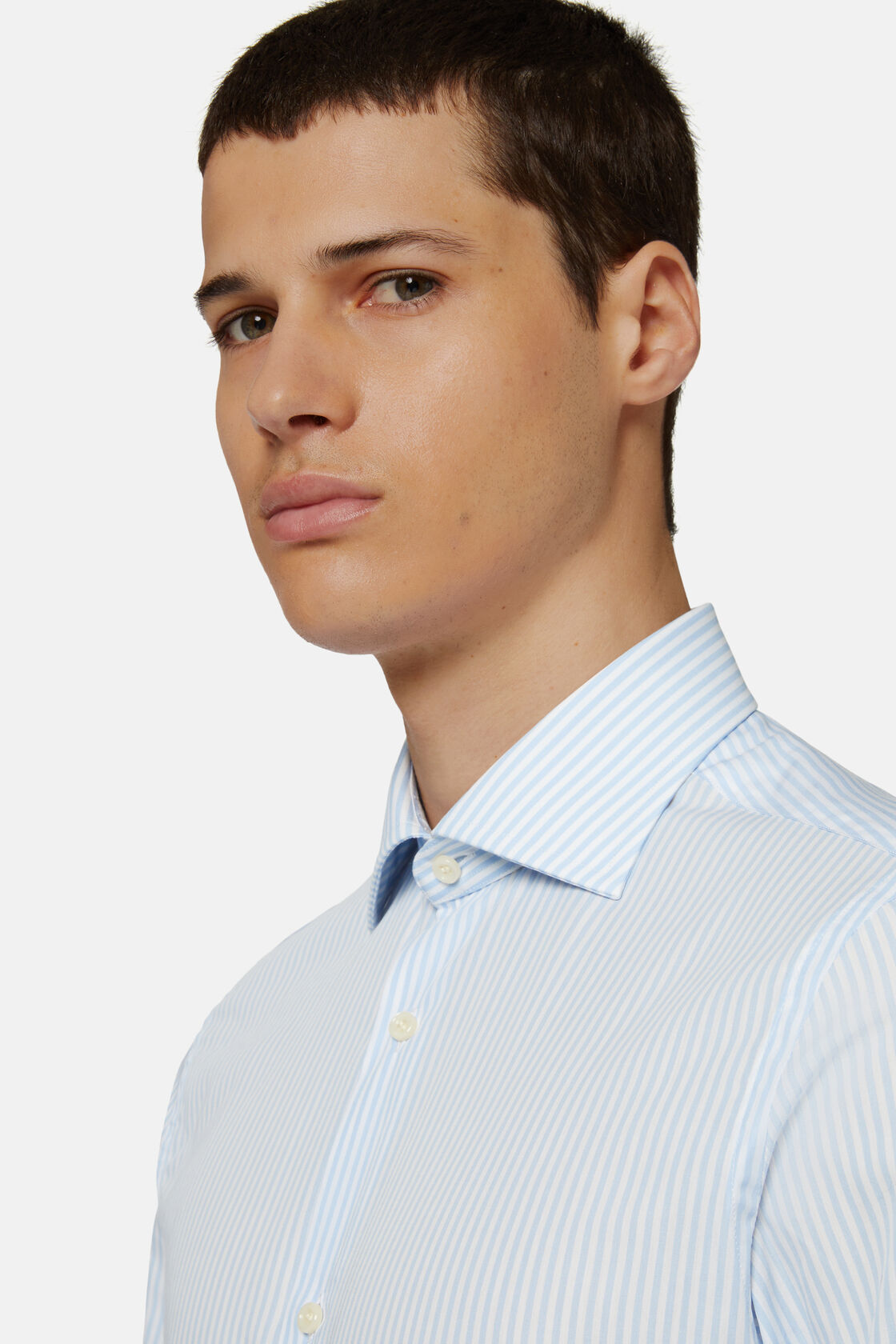 Regular Fit Sky Blue Striped Cotton Shirt | Boggi