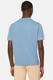 Azurblaues Strick-T-Shirt Aus Baumwollkrepp, Hellblau, hi-res