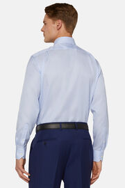 Camisa de algodão dobby às riscas azul celeste de ajuste regular, Light Blue, hi-res