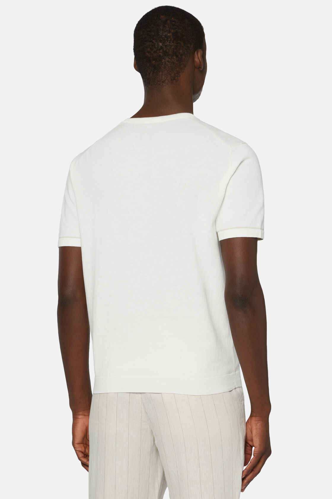 T-shirt Blanc En Maille Crêpe De Coton, Blanc, hi-res
