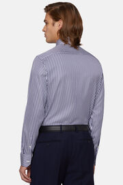 Slim Fit Blue Striped Cotton Twill Shirt, Navy blue, hi-res