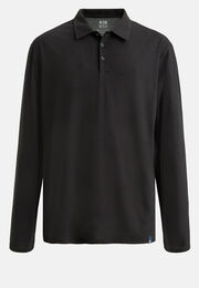Poloshirt aus baumwolle und tencel regular fit lange ärmel, Schwarz, hi-res