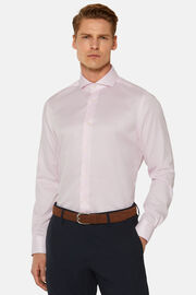 Camisa de Sarja de Algodão às Riscas Rosa Slim Fit, Pink, hi-res