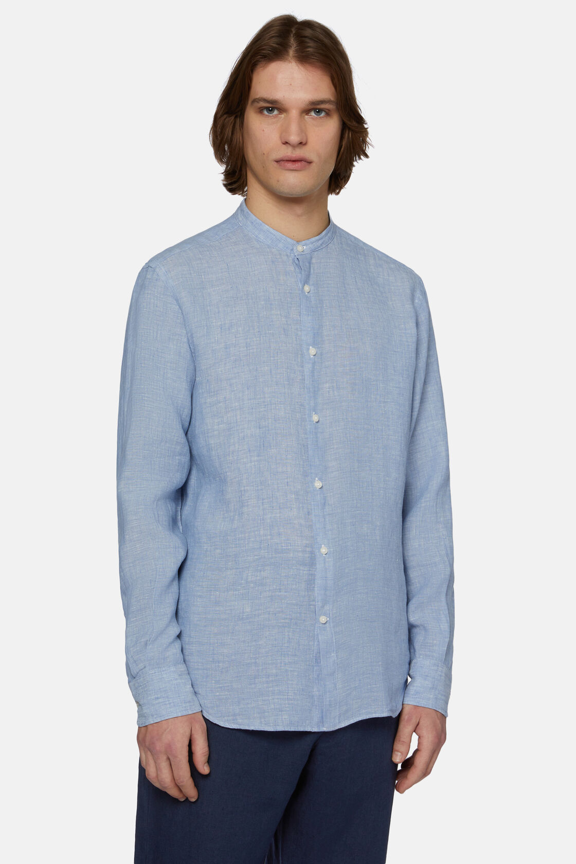 Camisa Celeste de Lino Regular Fit, Azul claro, hi-res