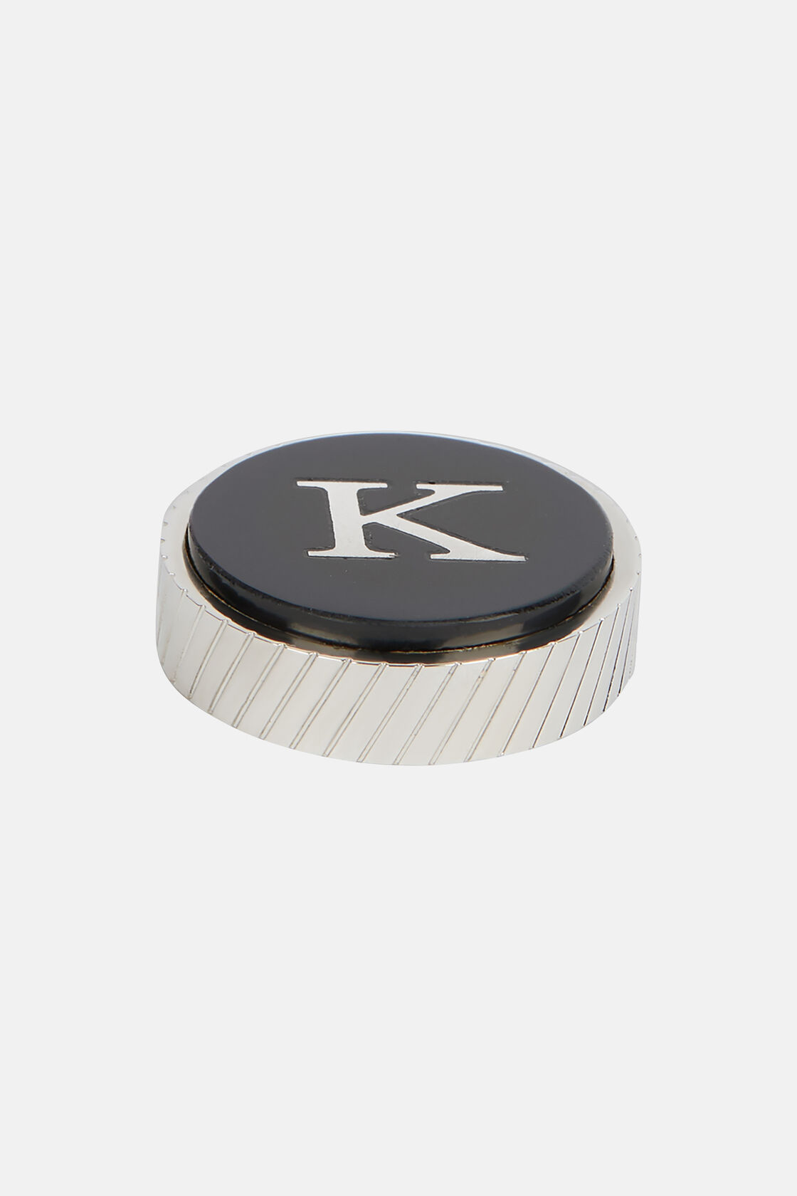 Circular letter k for cufflinks, Black, hi-res