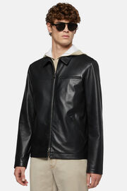 Genuine Leather Bomber Jacket, Black, hi-res