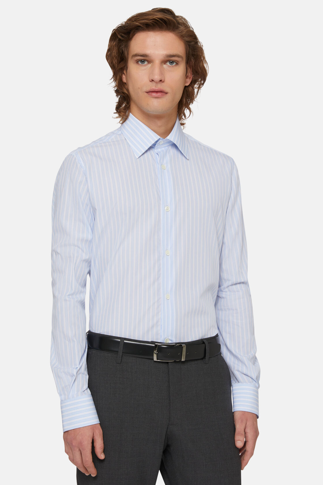 Hemd Mit Azurblauen Streifen Aus Baumwolle Regular Fit, Hellblau, hi-res