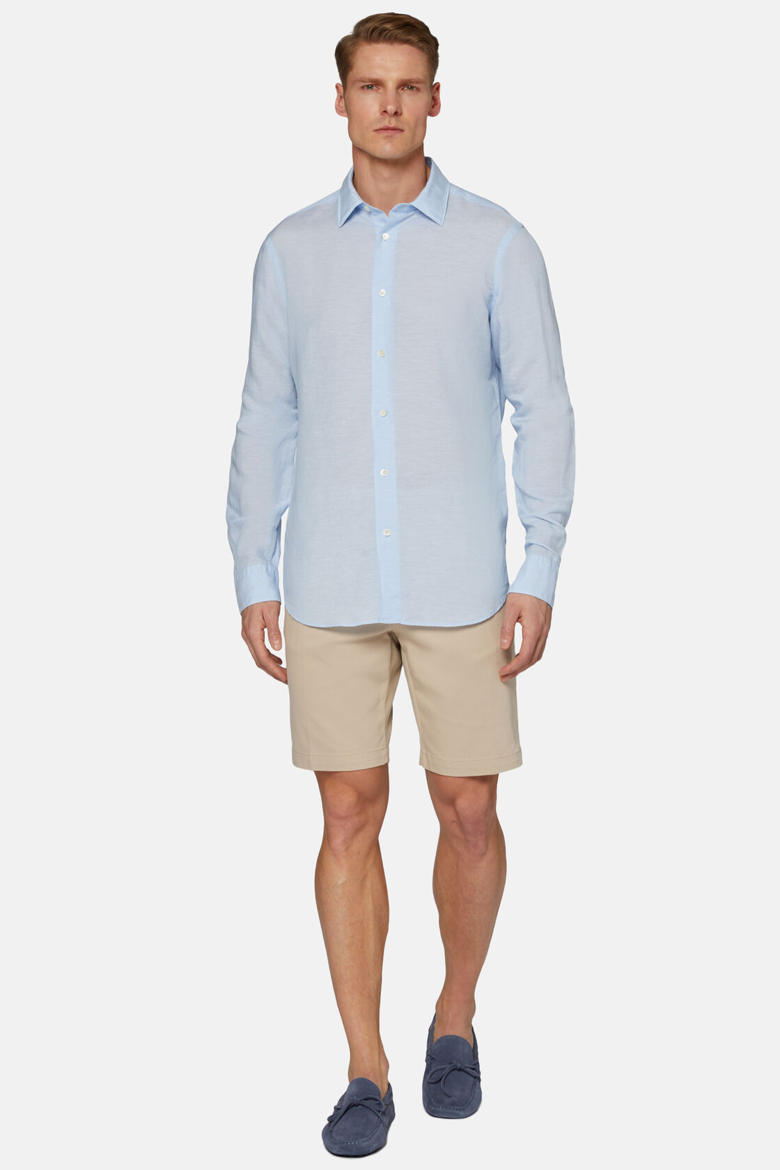 Γαλάζιο πουκάμισο με κανονική εφαρμογή από λινό τένσελ, Light Blue, hi-res