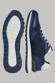 Natural sneakers in technical fabric and leather, Navy blue, hi-res