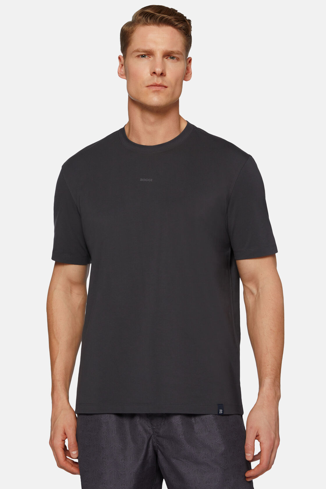 T-Shirt In Cotone Supima Elasticizzato, Nero, hi-res
