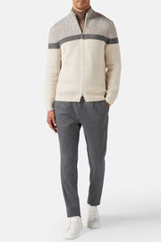 Grey-Cream Full Zip Jumper in a Cashmere Blend, Light grey, hi-res