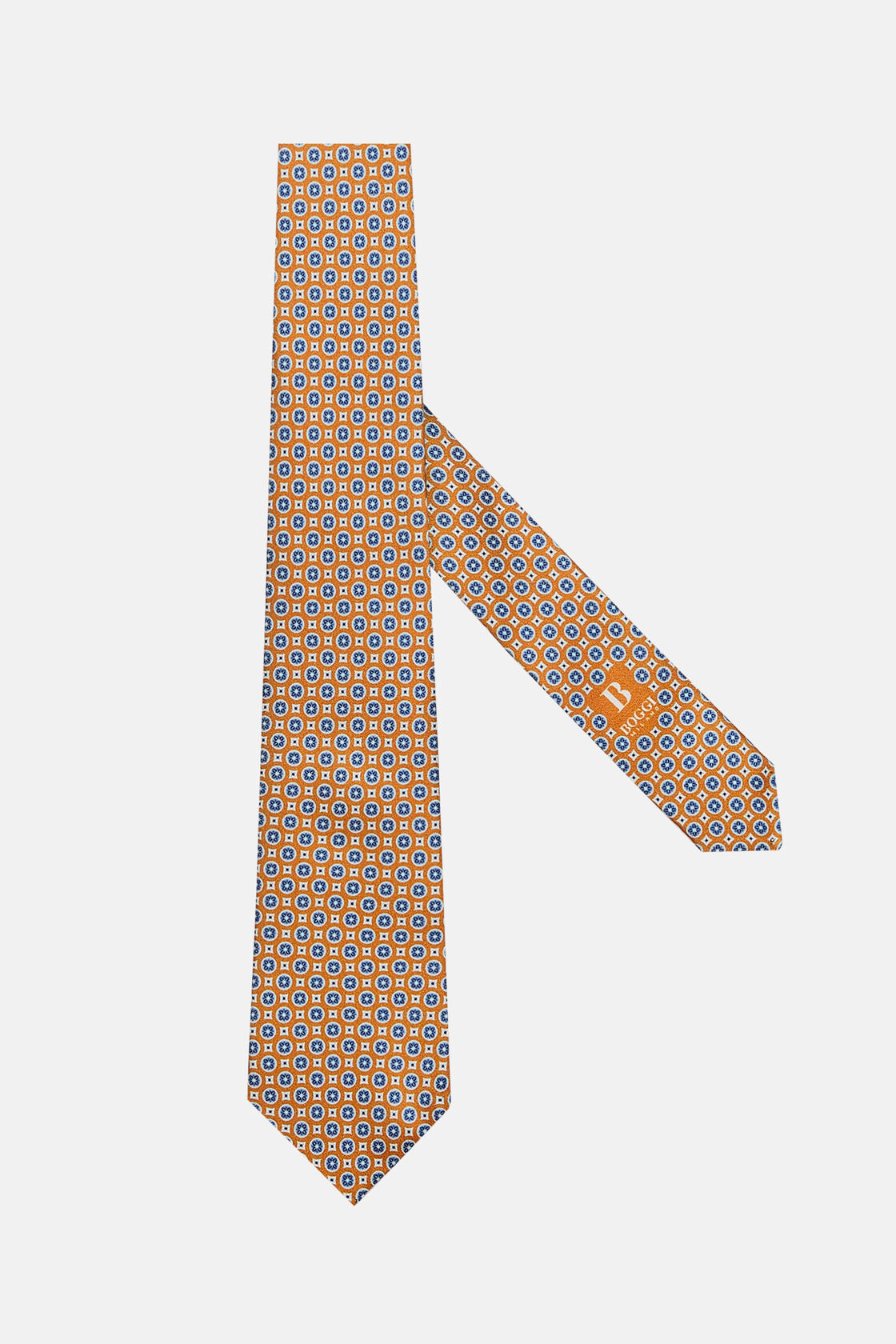 Cravate Motif Médaillons En Soie, Orange, hi-res