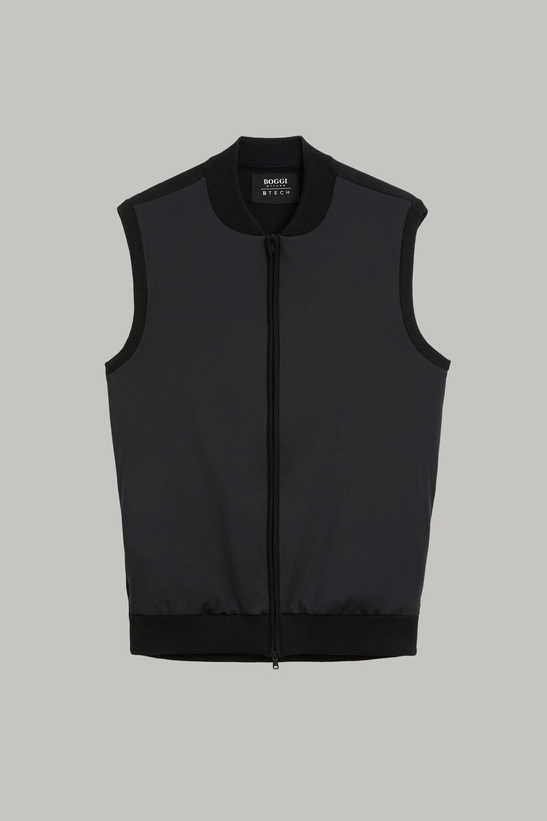 Black knit waistcoat in wool and technical jersey, , hi-res