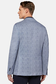 Blue Printed Jacket In Cotton Jersey And Linen, Blue, hi-res