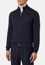 Marineblauer pullover mit durchgehendem reißverschluss aus felted kaschmir, Navy blau, hi-res