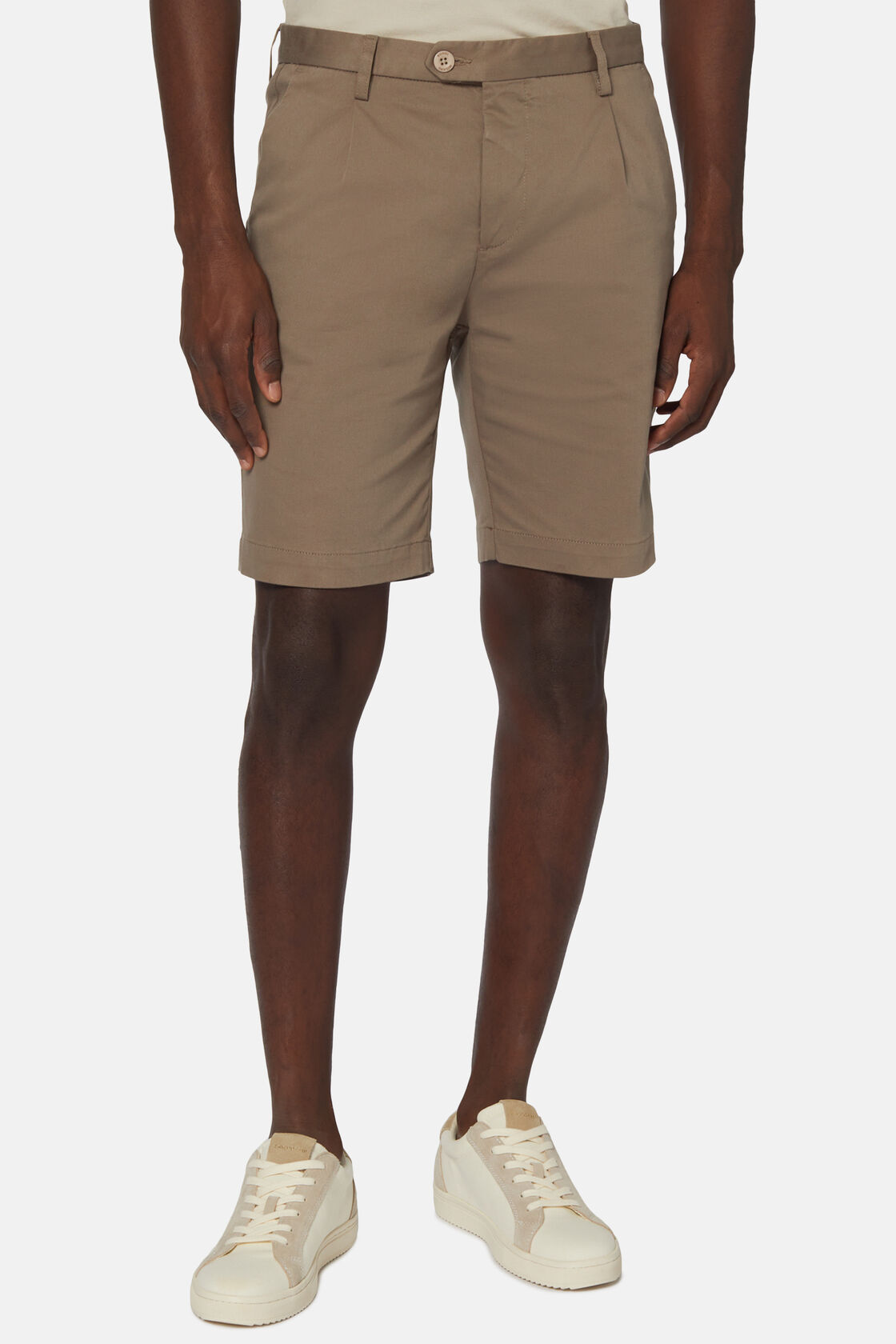 Stretch Cotton and Tencel Bermuda Shorts, Taupe, hi-res