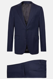 Navy Blue Pinstripe Suit in Super 130 Wool, Navy blue, hi-res