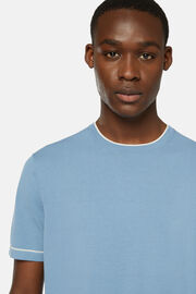 Sky Blue Cotton Crepe Knit T-shirt, Light Blu, hi-res