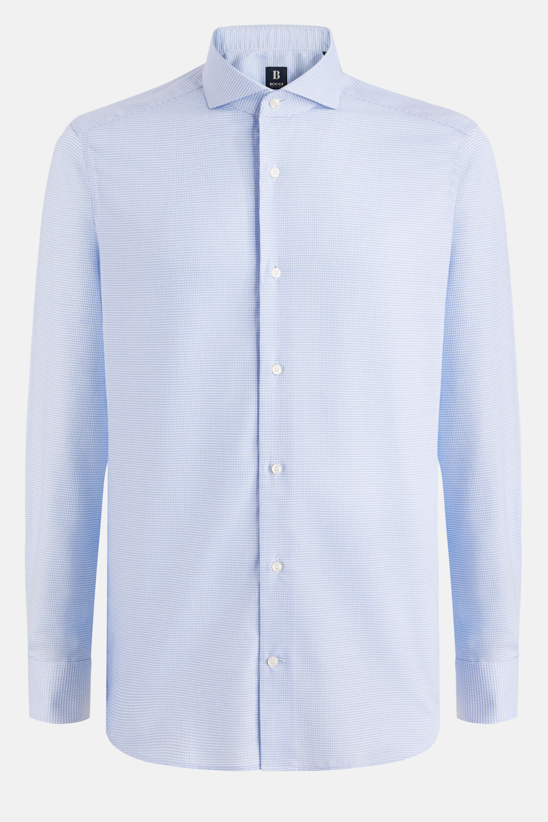 Slim Fit Sky Blue Houndstooth Cotton Shirt, Light Blu, hi-res