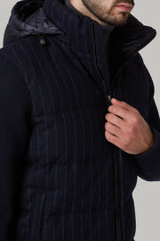Down-filled wool bomber jacket with hood, Navy blue, hi-res