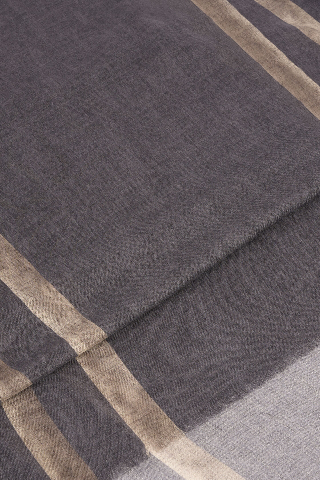 Printed Wool Scarf with Contrasting Band, Dark Grey, hi-res