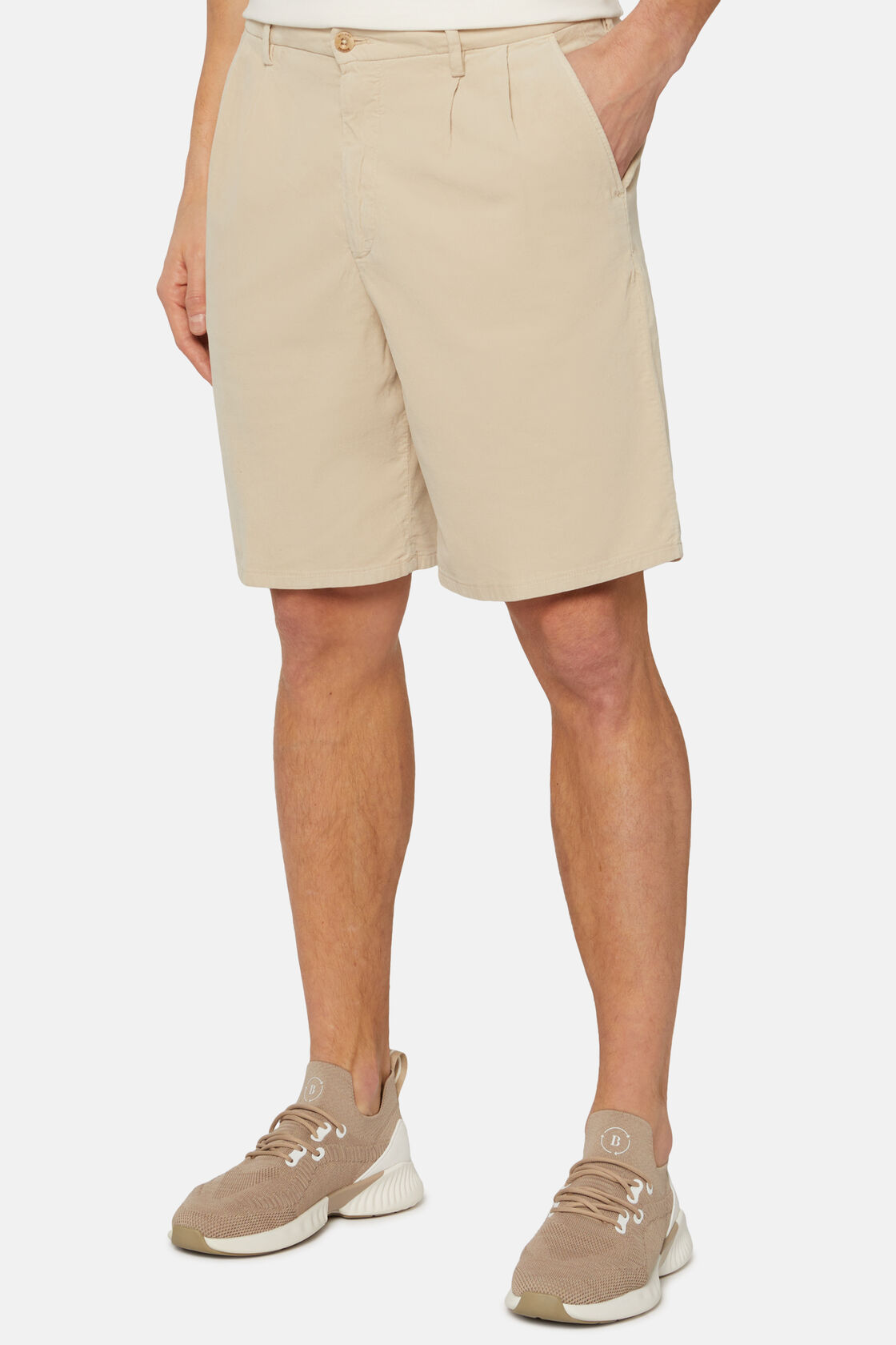 Ultra Light Cotton Velour Bermuda Shorts, Beige, hi-res
