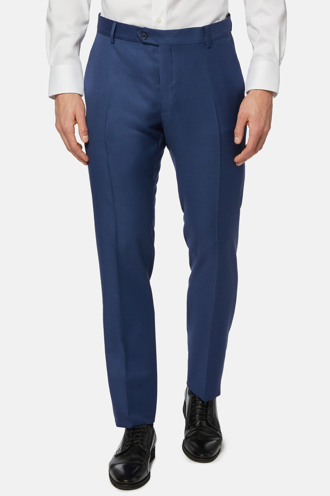 Niebieskie spodnie z wełny typu grisaille, Blue, hi-res