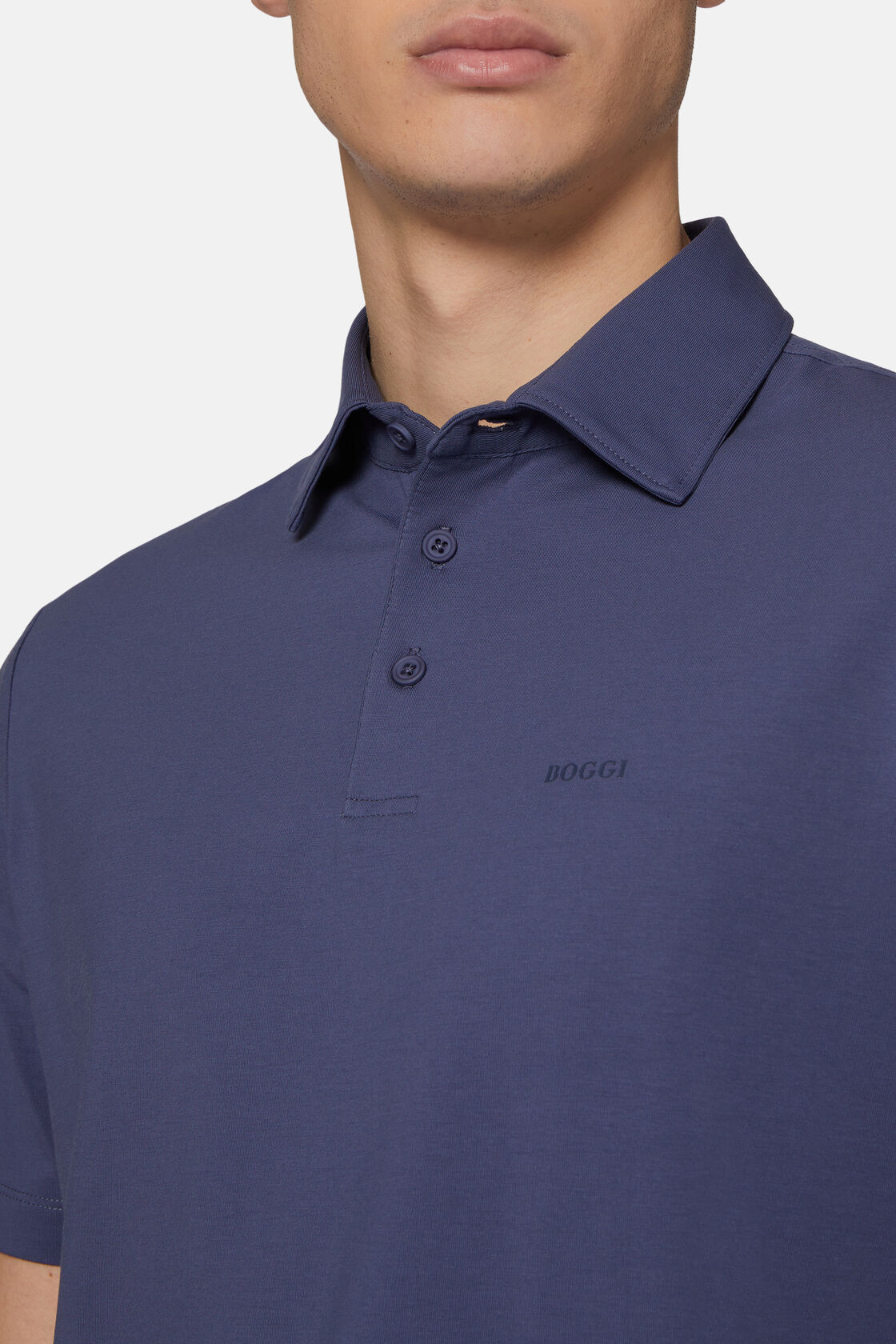 Polo Shirt In Stretch Supima Cotton, Medium Blue, hi-res