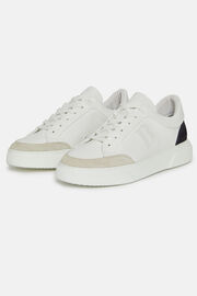 White Leather Trainers With Logo, White - Blue, hi-res