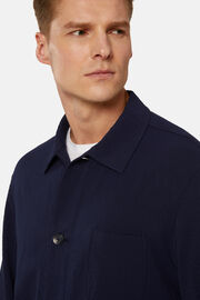 Granatowa kurtka koszulowa z wełny seersucker, Navy blue, hi-res