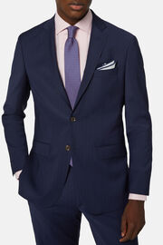 Μπλε ριγέ κοστούμι από ελαστικό μάλλινο και νάιλον ύφασμα, Blue, hi-res