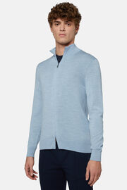 Błękitny sweter z wełny merino, zapinany na zamek, Light Blue, hi-res