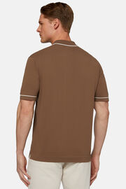 Καφέ πλεκτό μπλουζάκι τύπου πόλο από βαμβακερό κρεπ, Brown, hi-res