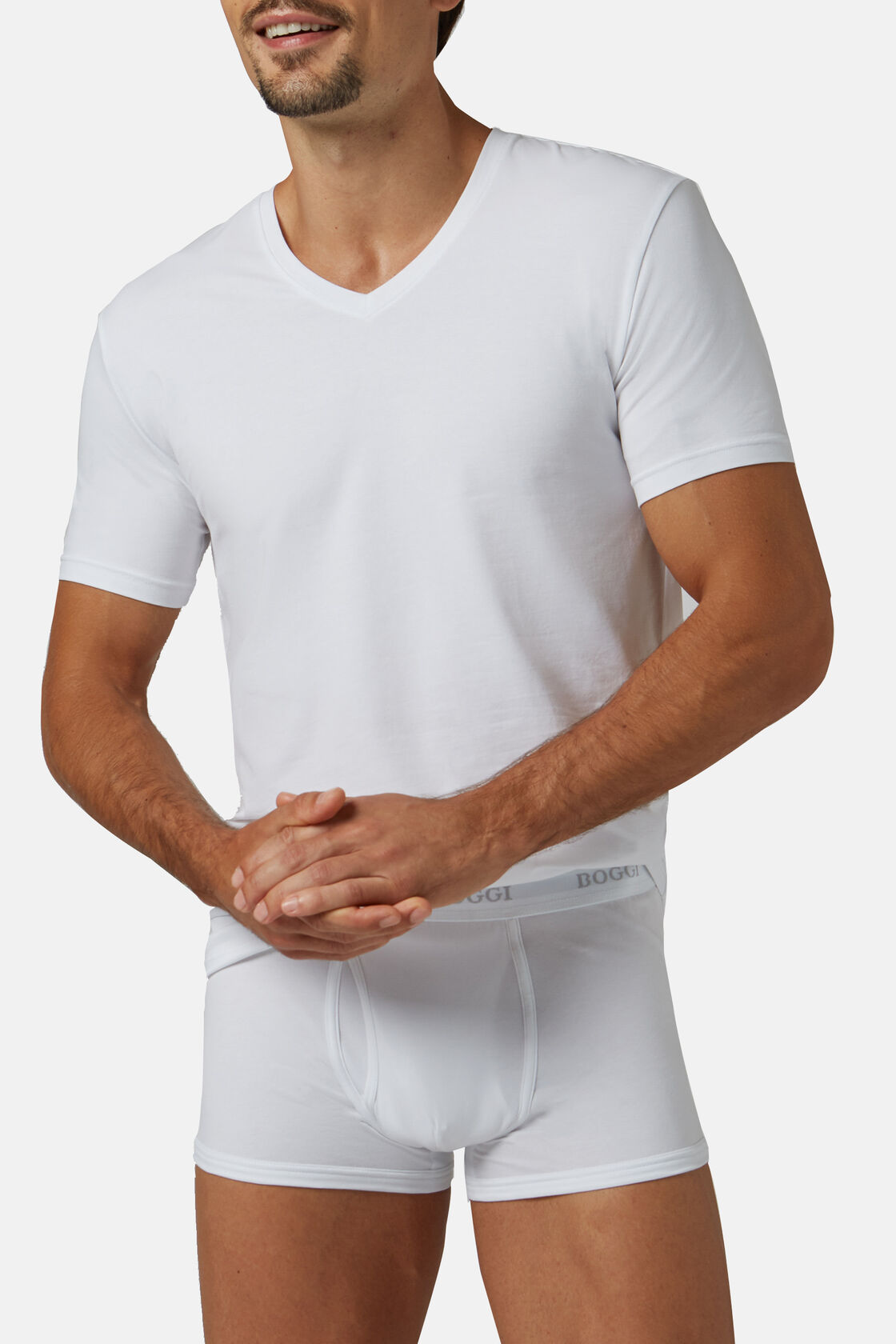 Camiseta En Punto De Algodón Elastificado, Blanco, hi-res