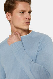 Γαλάζιο πουλόβερ με λαιμόκοψη από βαμβάκι, μετάξι και κασμίρι, Light Blue, hi-res