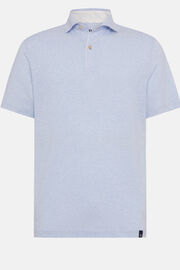 Cotton/Linen Piqué Polo Shirt, Light Blue, hi-res
